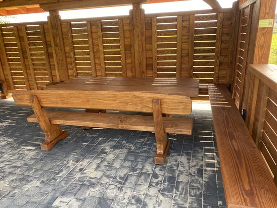 Altana biesiadna drewniana, AB011, wymiar 3,5x10m, kolor teak, pokrycie gont brazowy, dach 2S, barierka B06, realizacja Ciesielnia, zdjęcie 3