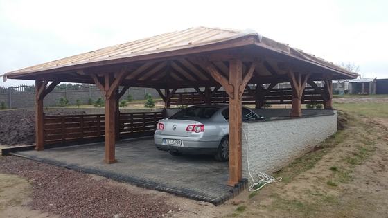 Garaż drewniany lub wiata garażowa, G014, wymiar 6x8m, pokrycie blacha, dach 4S, barierka B01, rodzaj otwarty, realizacja Ciesielnia, zdjęcie 2