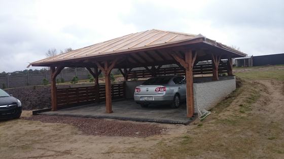 Garaż drewniany lub wiata garażowa, G014, wymiar 6x8m, pokrycie blacha, dach 4S, barierka B01, rodzaj otwarty, realizacja Ciesielnia, zdjęcie 4