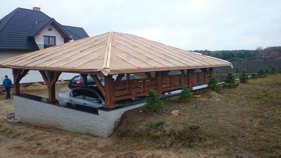 Garaż drewniany lub wiata garażowa, G014, wymiar 6x8m, pokrycie blacha, dach 4S, barierka B01, rodzaj otwarty, realizacja Ciesielnia, zdjęcie 6
