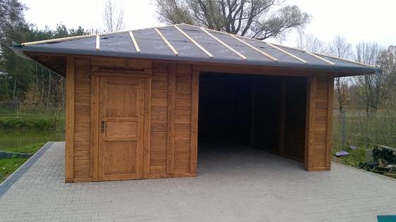 Garaż drewniany lub wiata garażowa, G015, wymiar 6x6m, kolor kasztan, pokrycie dachowka, dach 4S, rodzaj zamkniety, realizacja Ciesielnia, zdjęcie 9