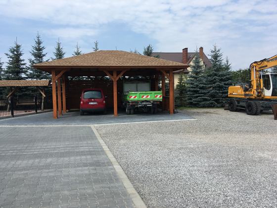 Garaż drewniany lub wiata garażowa, G016, wymiar 6x7m, kolor teak, pokrycie gont brazowy, dach 4S, rodzaj otwarty, realizacja Ciesielnia, zdjęcie 2
