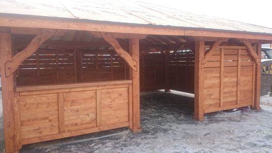 Garaż drewniany lub wiata garażowa, G017, wymiar 6,8x10,5m, kolor teak, pokrycie gont czarny, dach 4S, barierka B02, rodzaj otwarty, realizacja Ciesielnia, zdjęcie 5