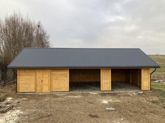 Garaż drewniany lub wiata garażowa, G019, wymiar 6,5x12,5m, kolor dąb, pokrycie blacha, dach 2S, rodzaj zamkniety, realizacja Ciesielnia, zdjęcie 2