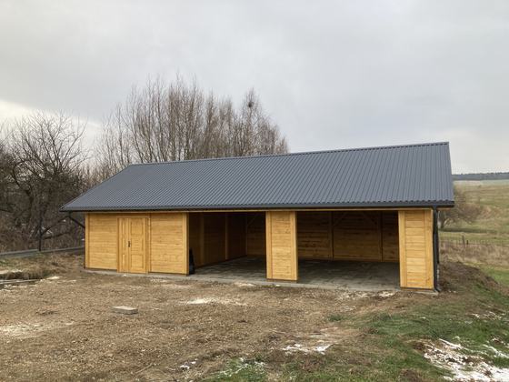 Garaż drewniany lub wiata garażowa, G019, wymiar 6,5x12,5m, kolor dąb, pokrycie blacha, dach 2S, rodzaj zamkniety, realizacja Ciesielnia, zdjęcie 3