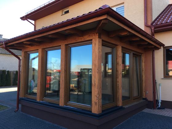 Taras lub zadaszenie drewniane, T016, wymiar 5x6m, kolor teak, pokrycie blacha, dach 3S, realizacja Ciesielnia, zdjęcie 8